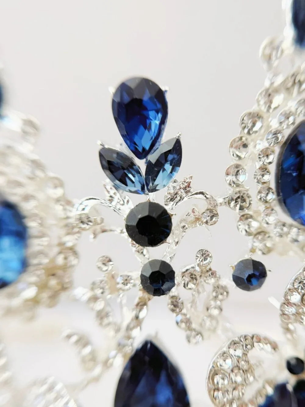 Silver Navy Blue Crystal Butterfly Tiara Crown Wedding Pageant Prom Quinceanera